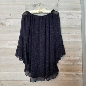 Women's top polka dot flowy sheer bell sleeves BOHO Fairycore